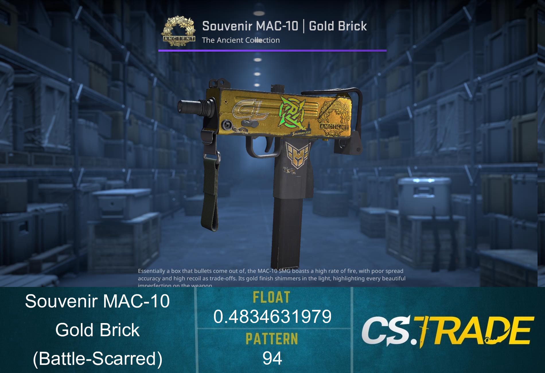 MAC-10 | Gold Brick (Battle-Scarred) Screenshot