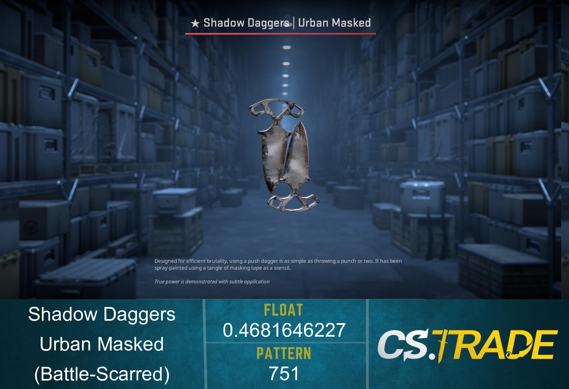 ★ StatTrak™ Shadow Daggers | Urban Masked (Battle-Scarred) Screenshot