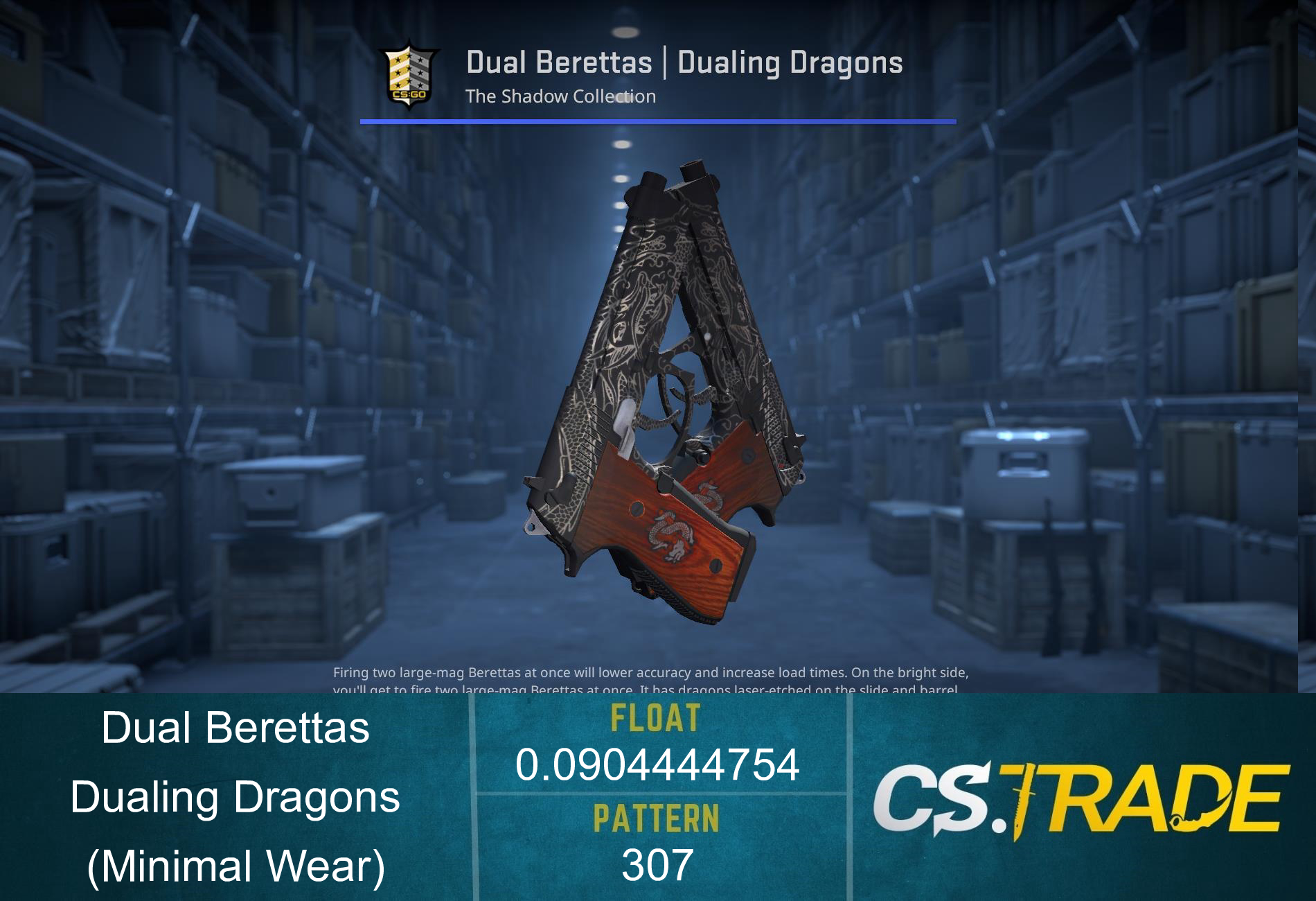 StatTrak™ Dual Berettas | Dualing Dragons (Minimal Wear) Screenshot
