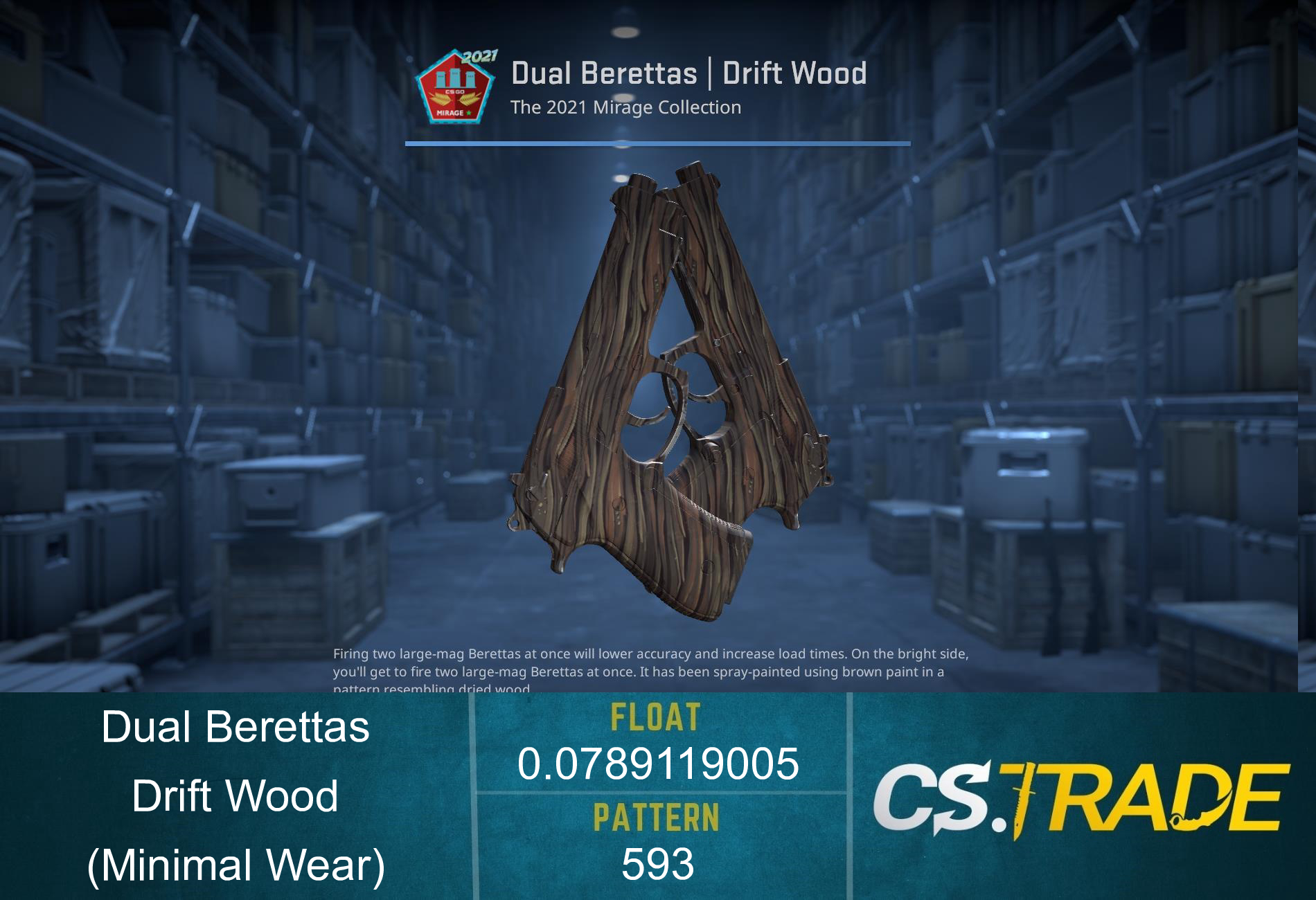 Dual Berettas | Drift Wood (Minimal Wear) Screenshot