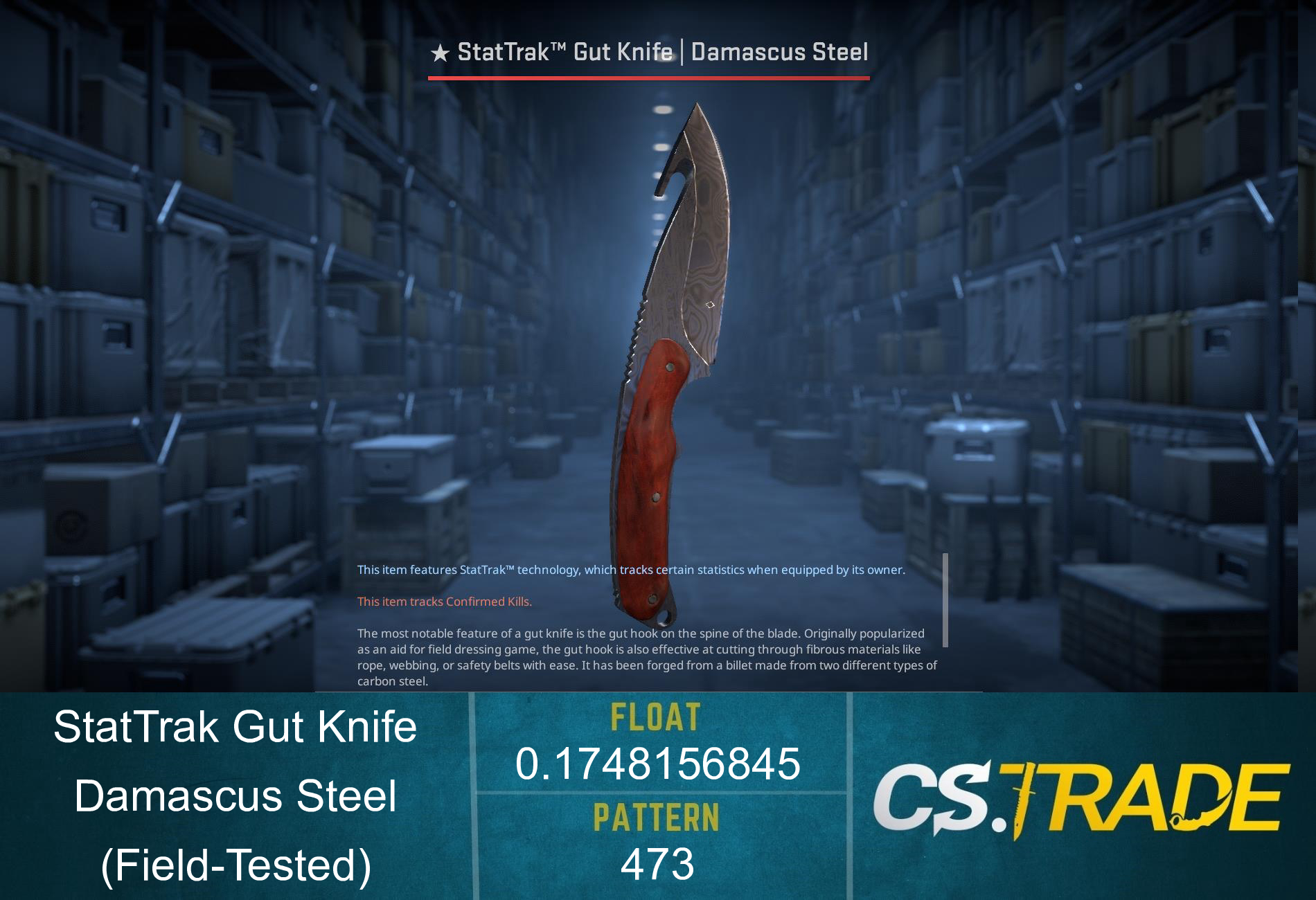★ StatTrak™ Gut Knife | Damascus Steel (Field-Tested)