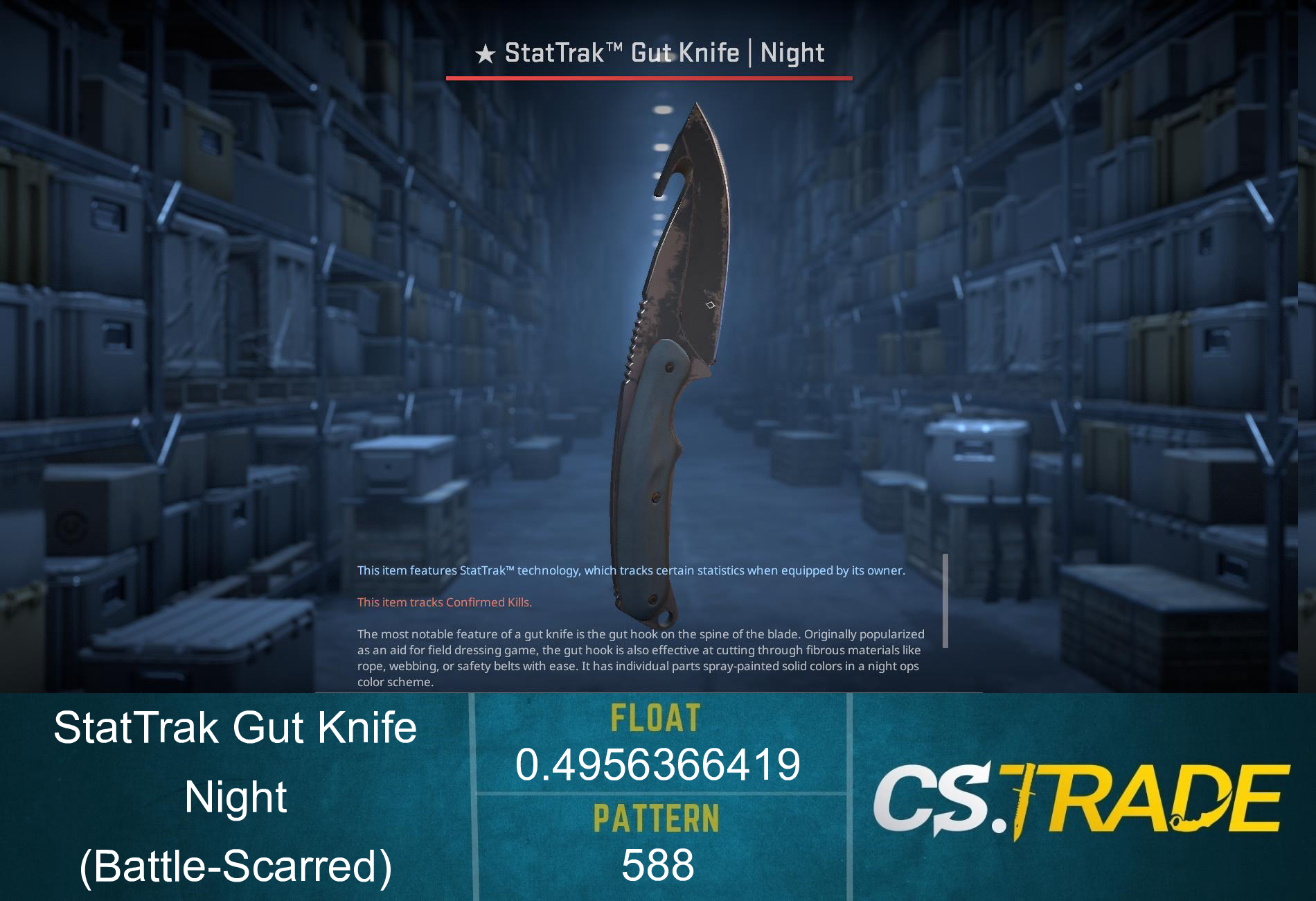 ★ StatTrak™ Gut Knife | Night (Battle-Scarred)
