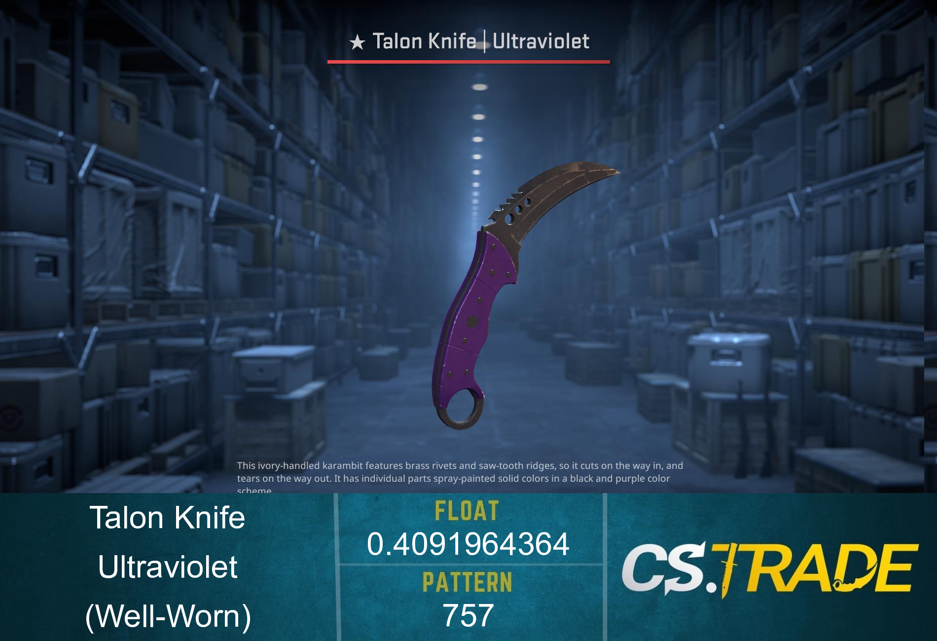 ★ StatTrak™ Talon Knife | Ultraviolet (Well-Worn) Screenshot
