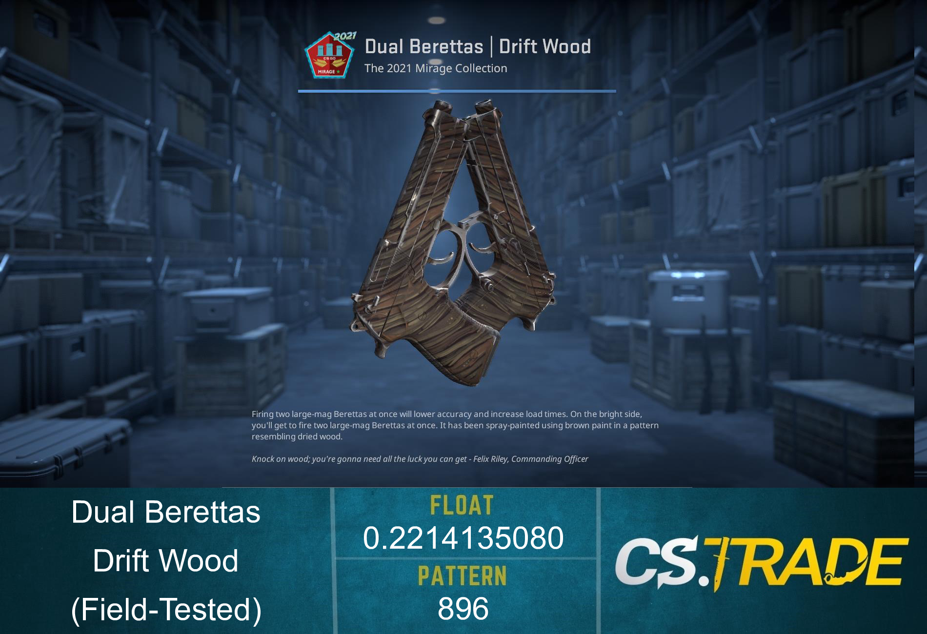 Dual Berettas | Drift Wood (Battle-Scarred) Screenshot