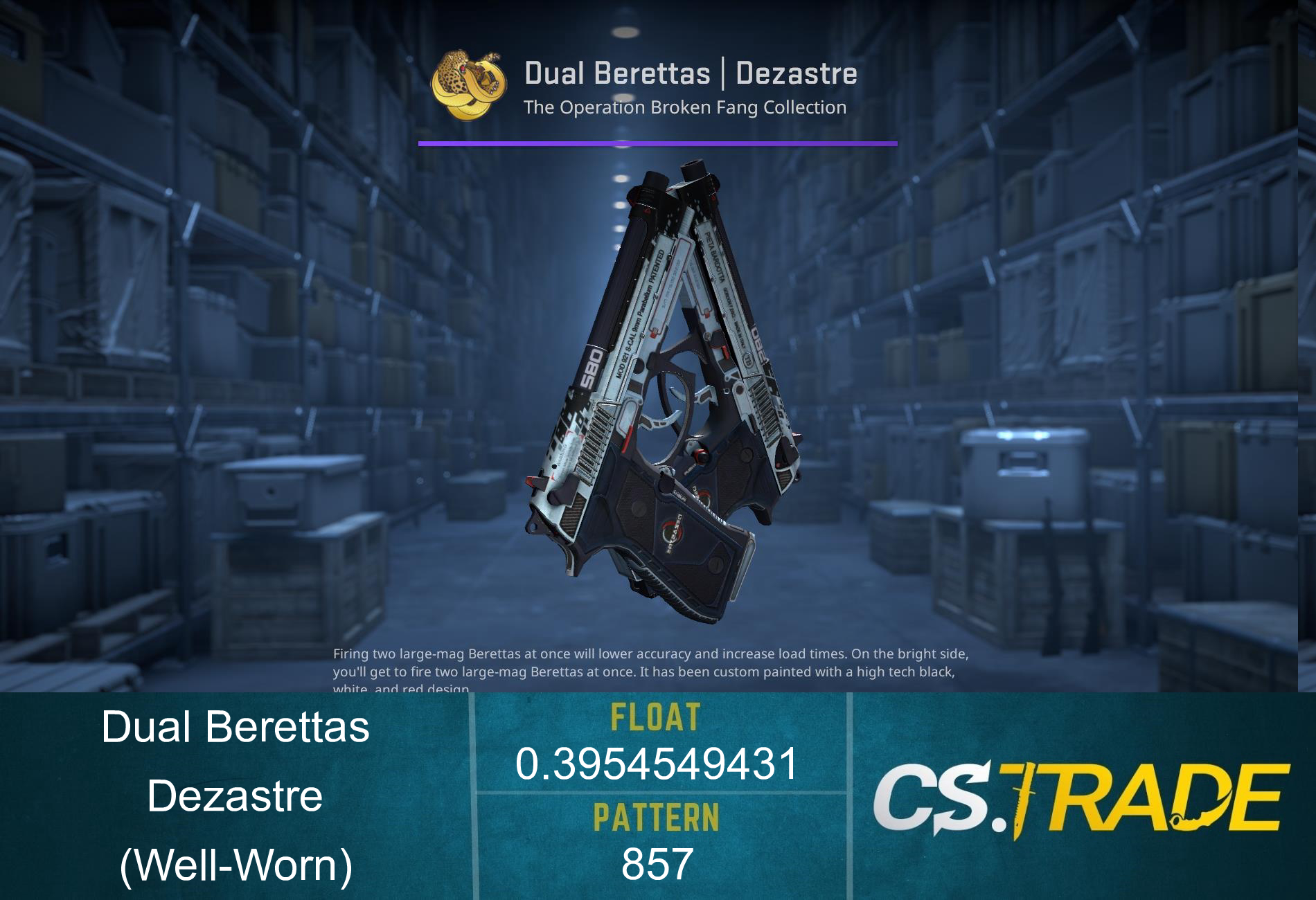 Dual Berettas | Dezastre (Well-Worn) Screenshot