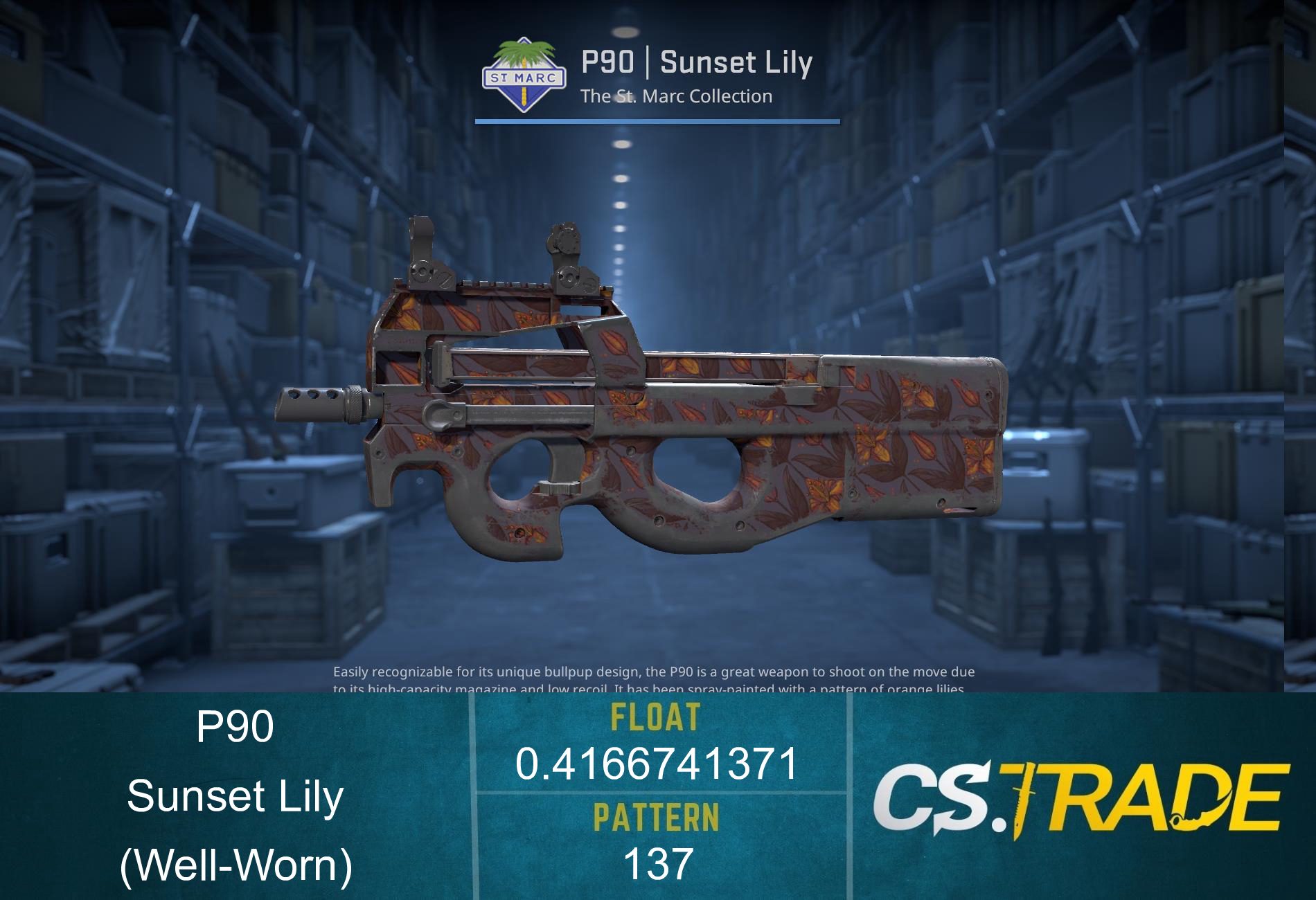 P90 | Sunset Lily (Well-Worn) Screenshot