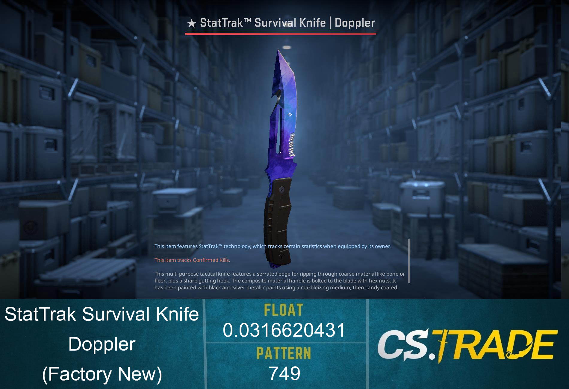 ★ StatTrak™ Survival Knife | Doppler Sapphire (Factory New)