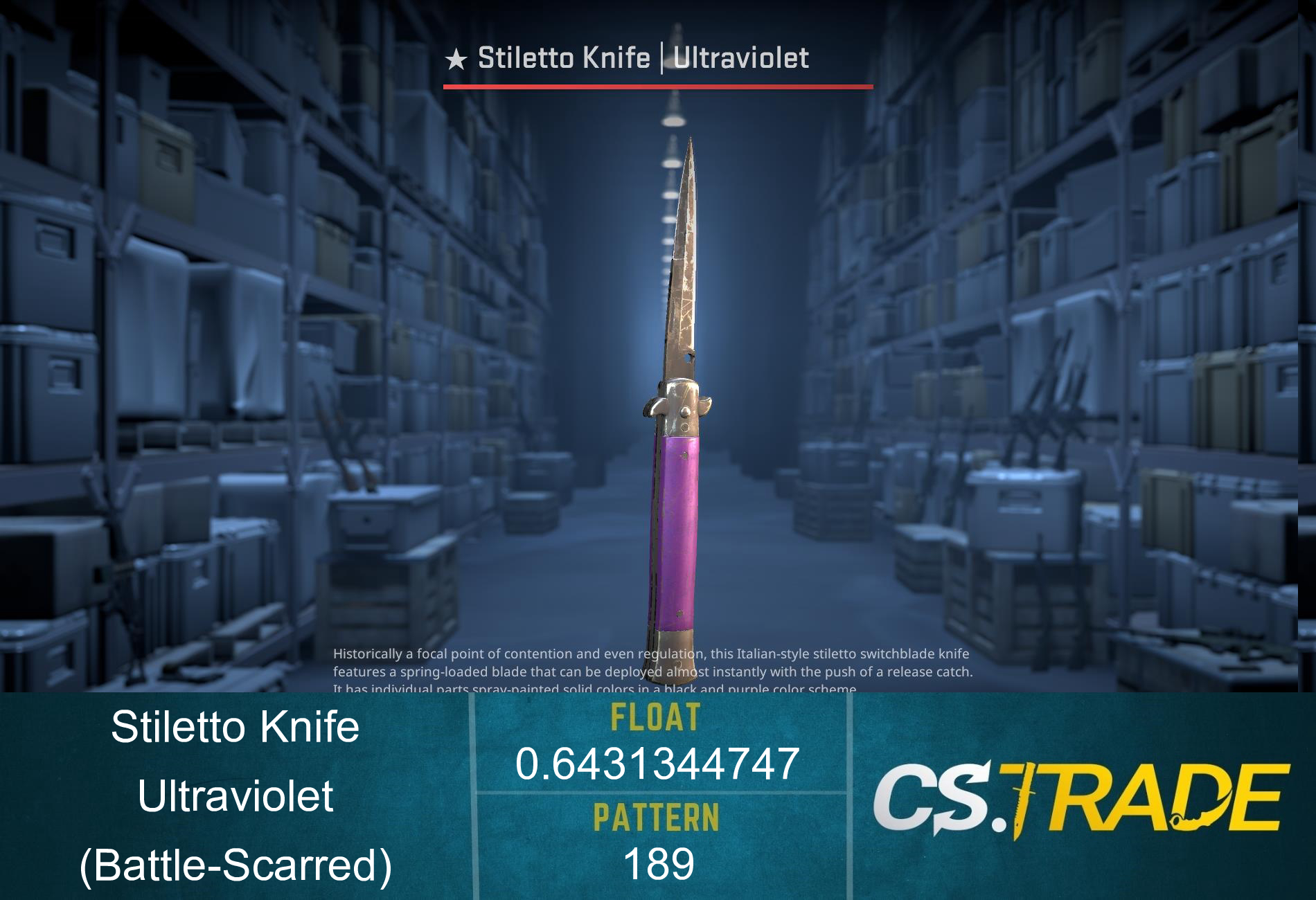 ★ Stiletto Knife | Ultraviolet (Battle-Scarred) Screenshot