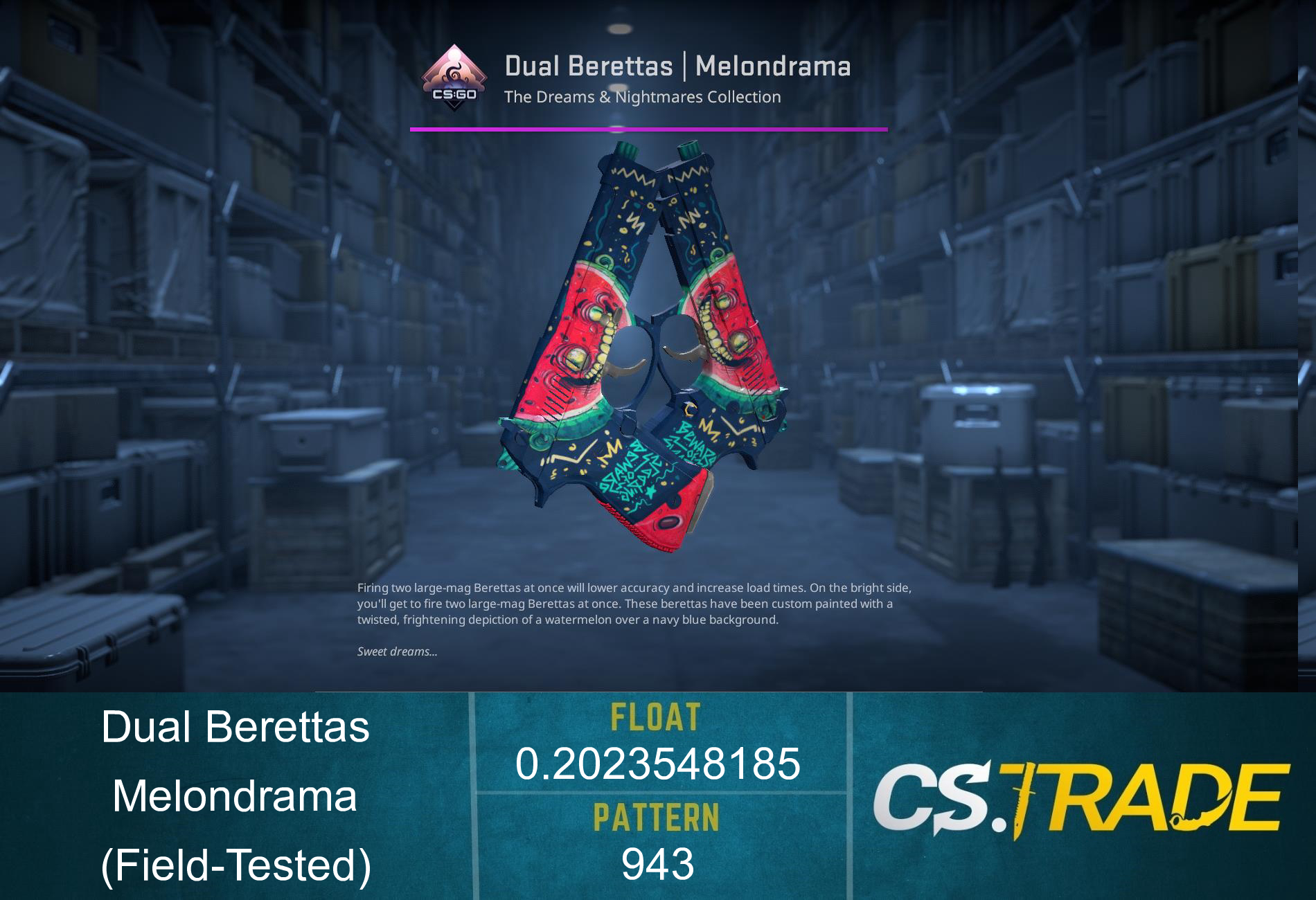 StatTrak™ Dual Berettas | Melondrama (Field-Tested) Screenshot