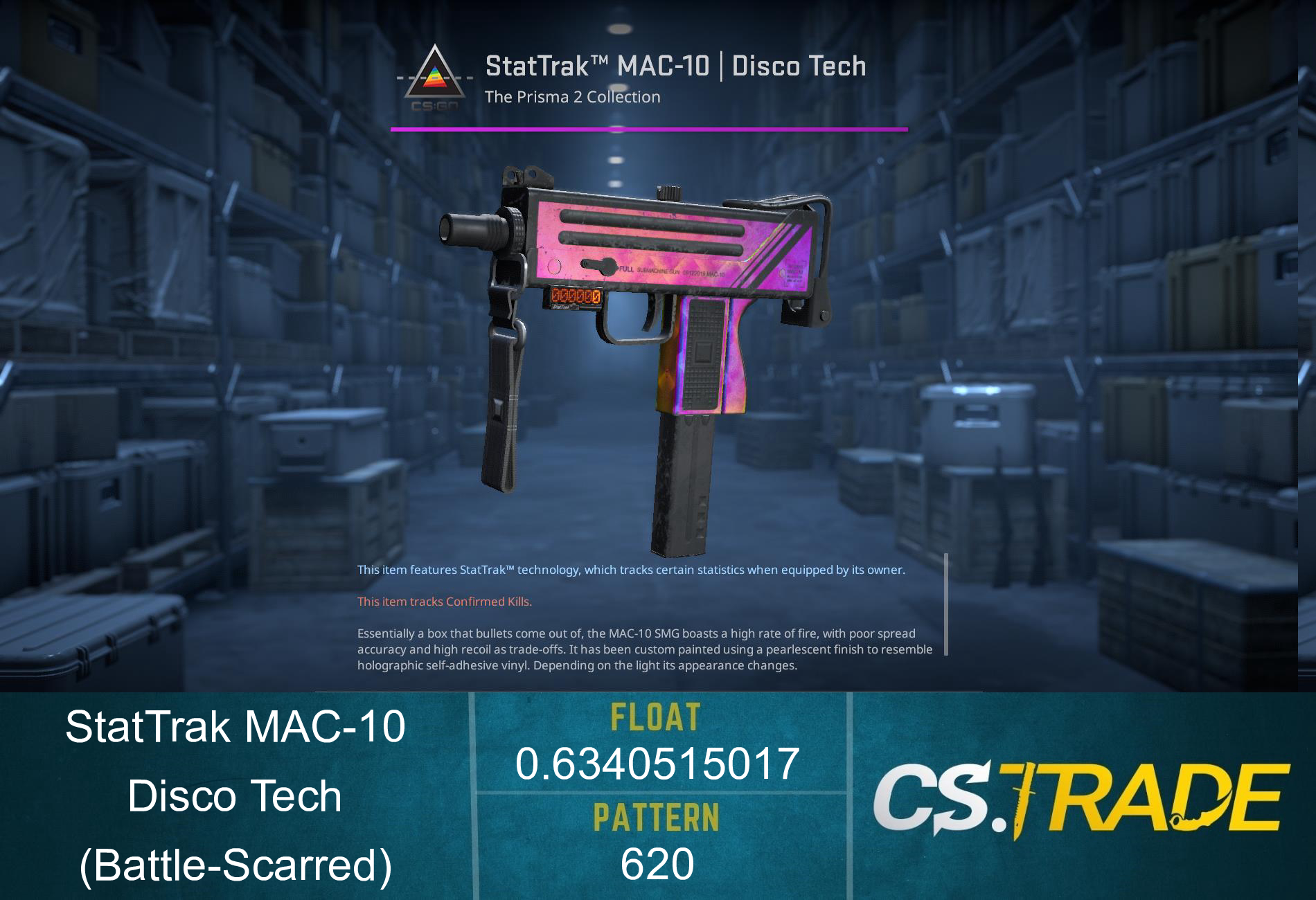 StatTrak™ MAC-10 | Disco Tech (Battle-Scarred)