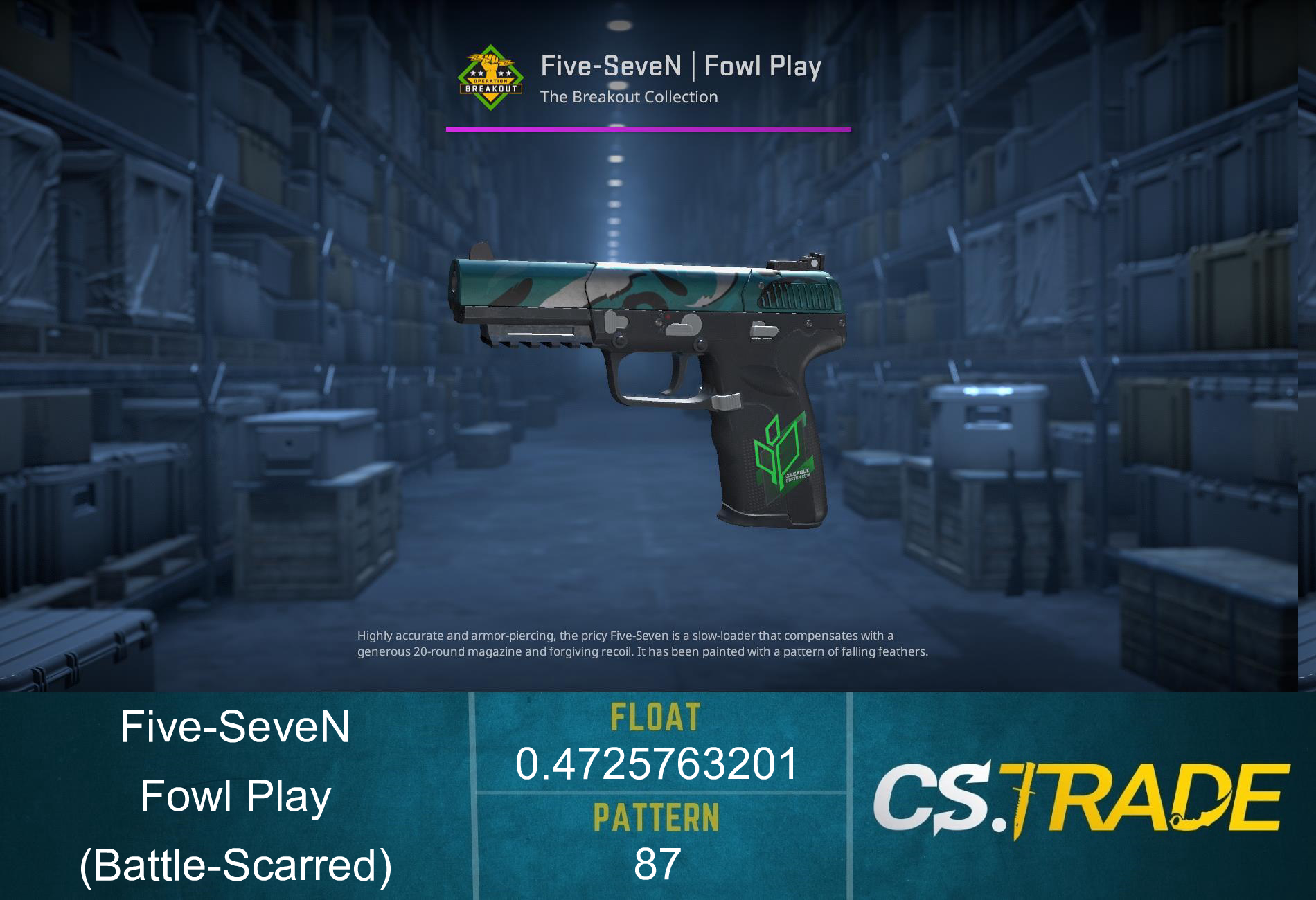 StatTrak™ Five-SeveN | Fowl Play (Battle-Scarred) Screenshot