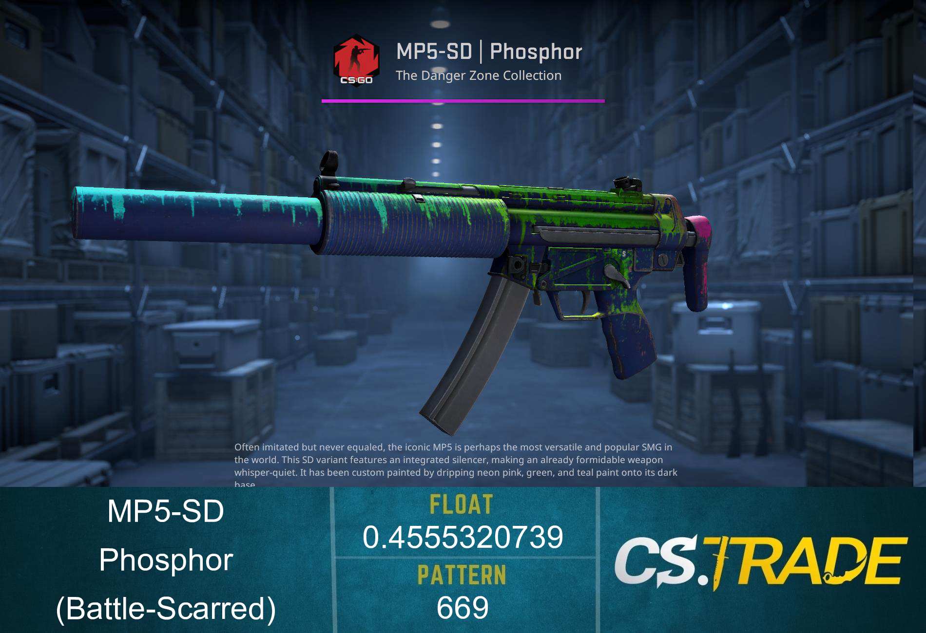 StatTrak™ MP5-SD | Phosphor (Battle-Scarred) Screenshot
