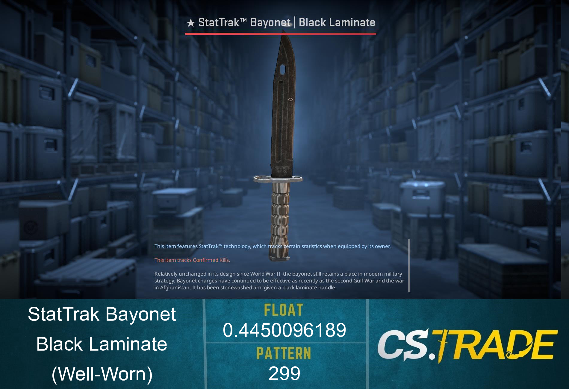 ★ StatTrak™ Bayonet | Black Laminate (Well-Worn)