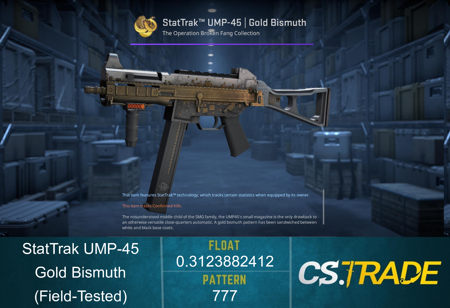 StatTrak™ UMP-45 | Gold Bismuth (Field-Tested)