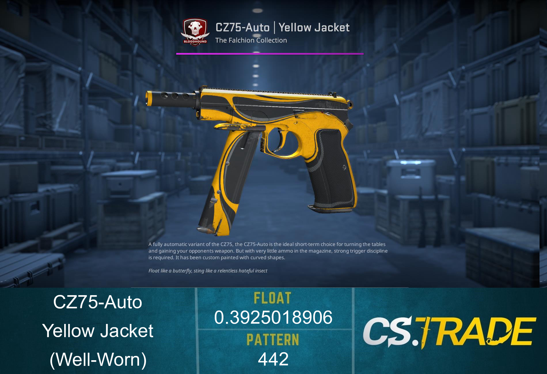 StatTrak™ CZ75-Auto | Yellow Jacket (Well-Worn) Screenshot