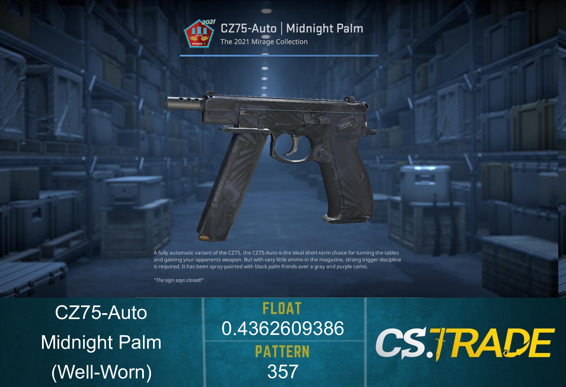 Souvenir CZ75-Auto | Midnight Palm (Well-Worn) Screenshot