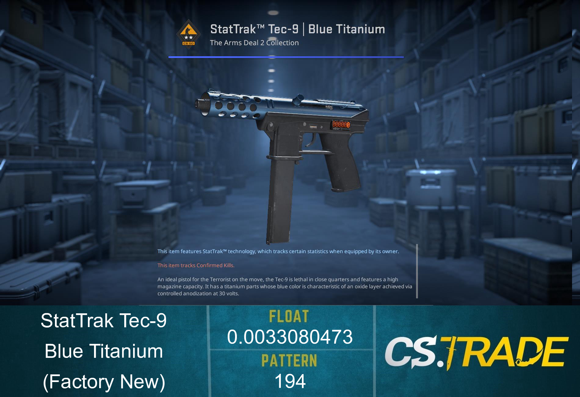 StatTrak™ Tec-9 | Blue Titanium (Factory New)