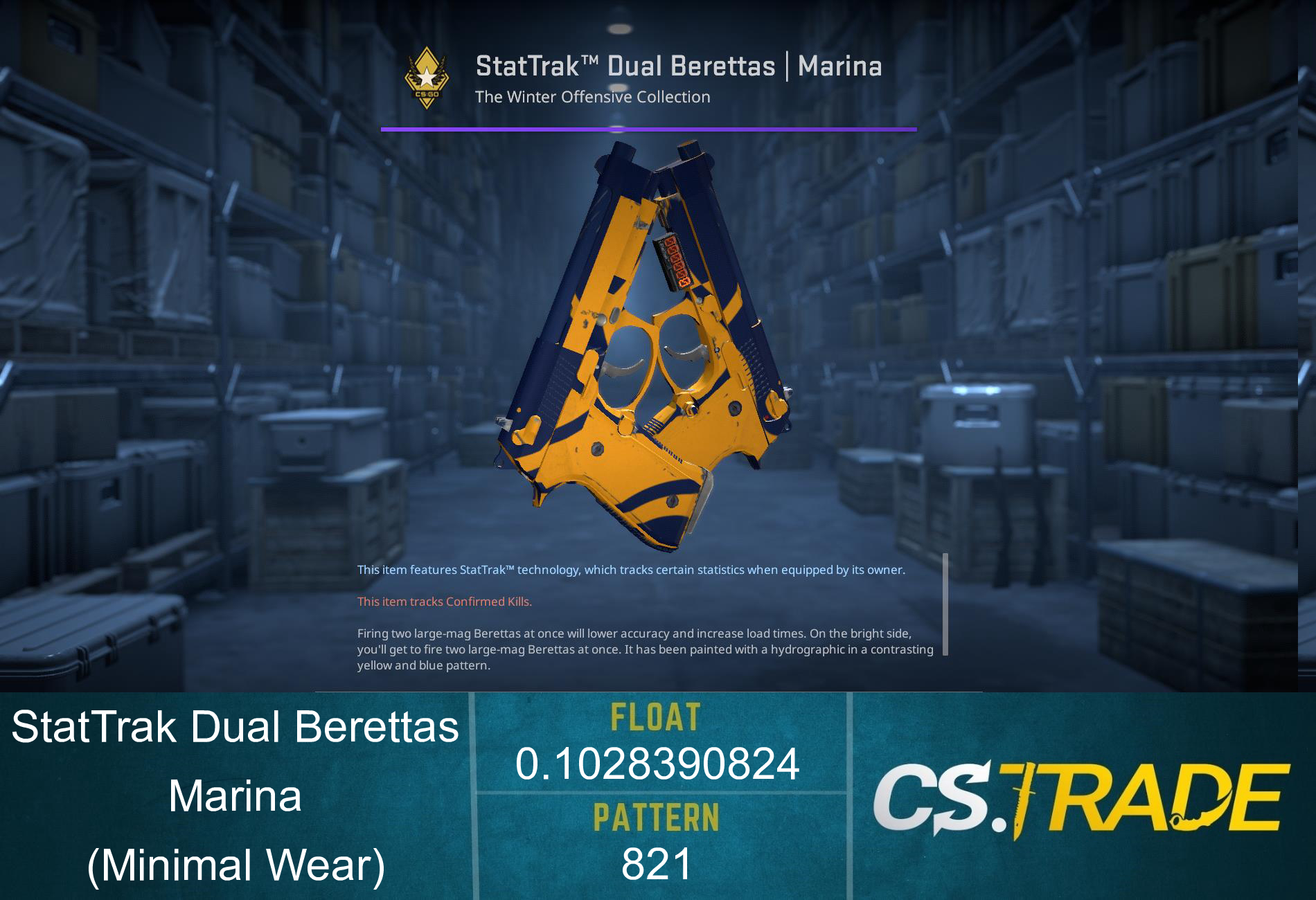 StatTrak™ Dual Berettas | Marina (Minimal Wear) Screenshot