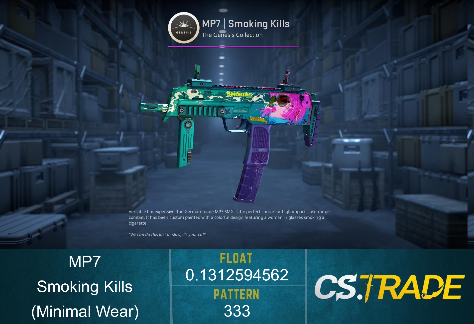 StatTrak™ MP7 | Smoking Kills (Minimal Wear) Screenshot