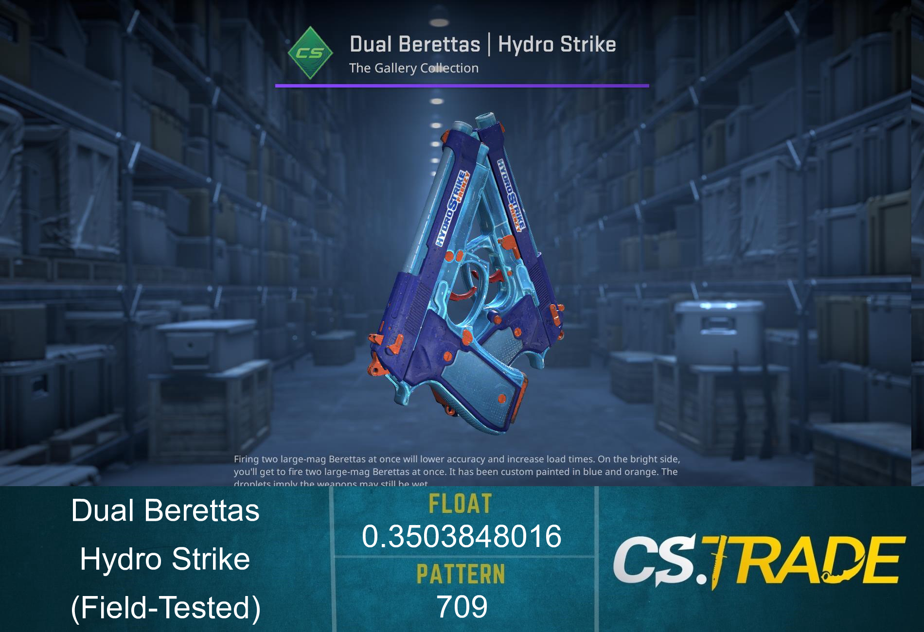 StatTrak™ Dual Berettas | Hydro Strike (Field-Tested) Screenshot