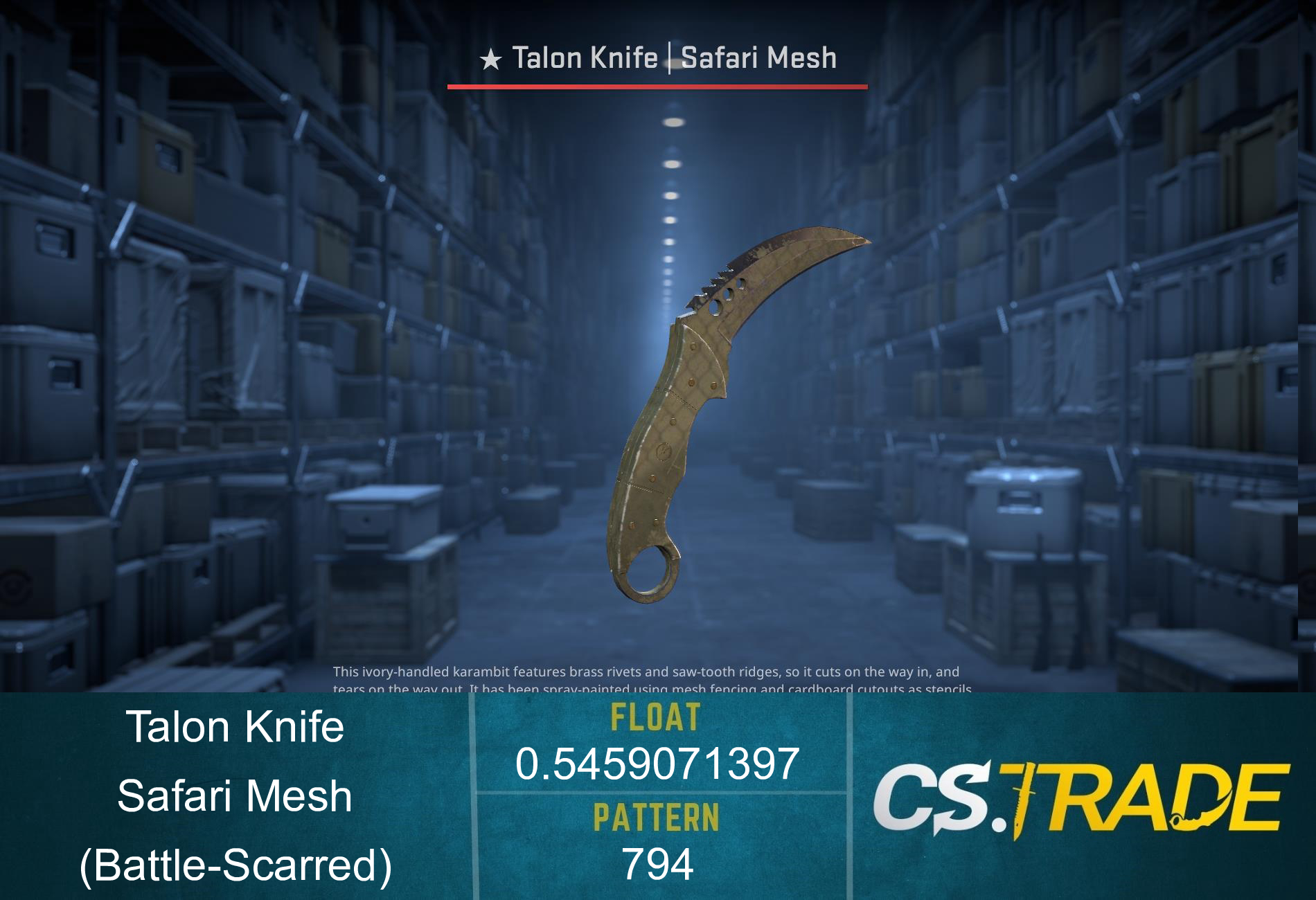 ★ StatTrak™ Talon Knife | Safari Mesh (Battle-Scarred) Screenshot