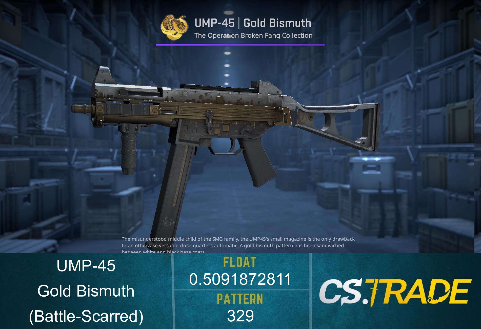 UMP-45 | Gold Bismuth (Battle-Scarred) Screenshot