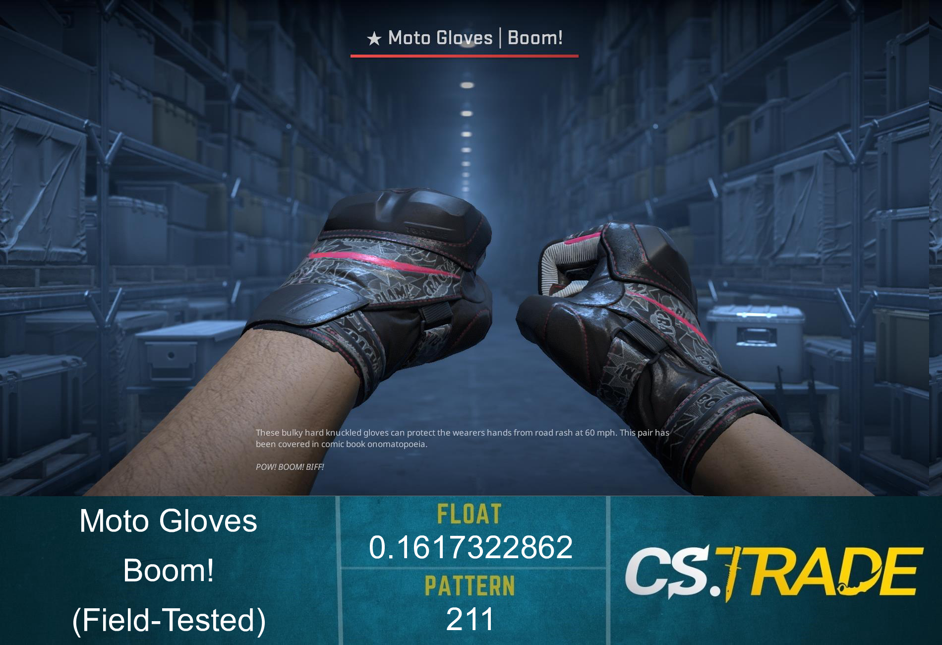 ★ Moto Gloves | Boom! (Factory New) Screenshot