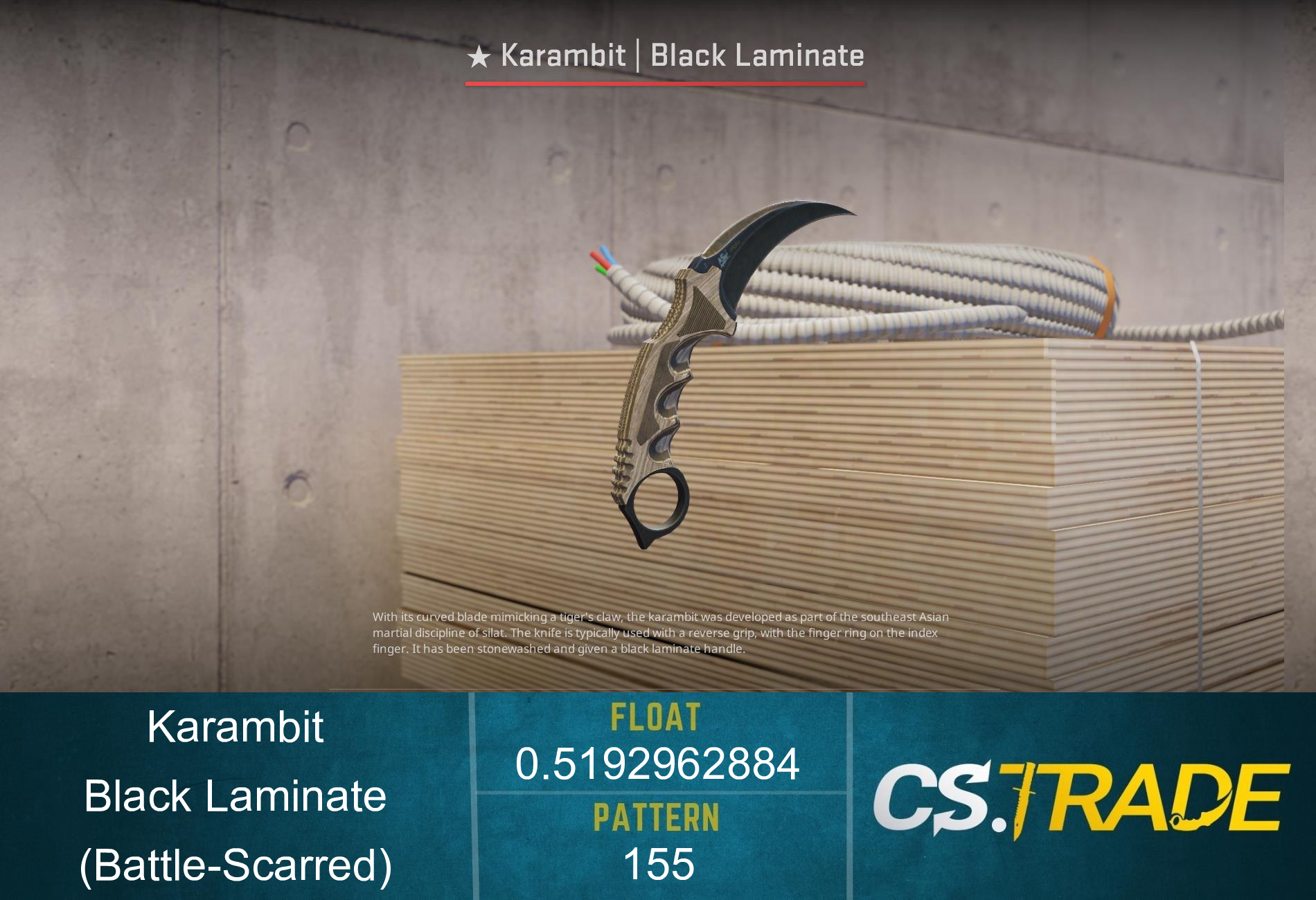 ★ StatTrak™ Karambit | Black Laminate (Battle-Scarred) Screenshot