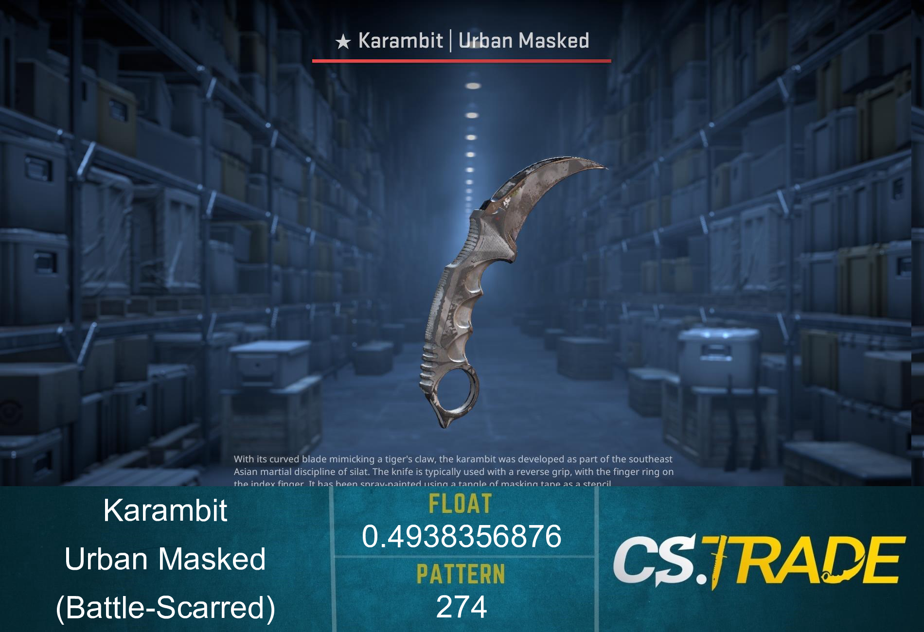 ★ StatTrak™ Karambit | Urban Masked (Battle-Scarred) Screenshot