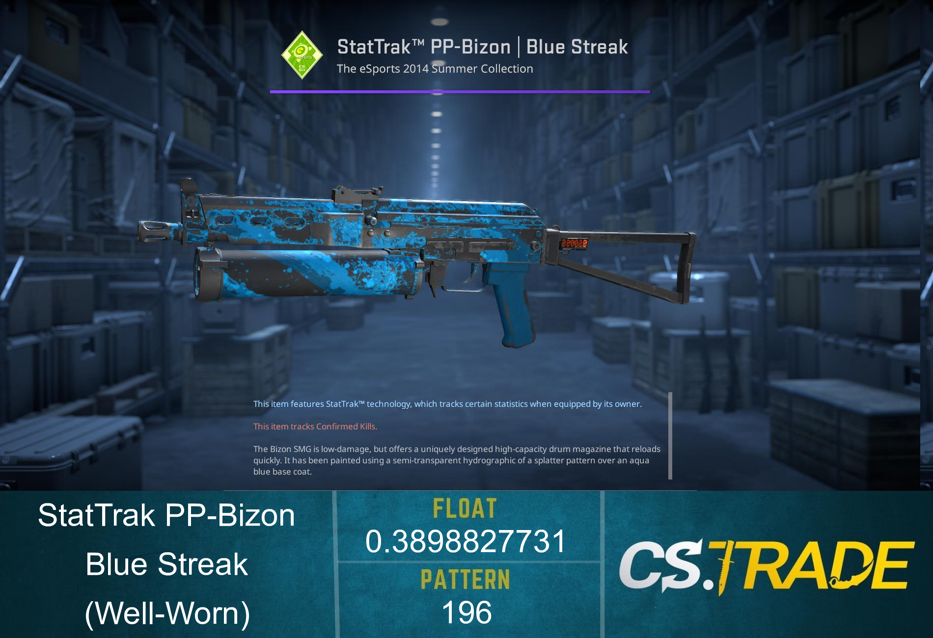 StatTrak™ PP-Bizon | Blue Streak (Well-Worn) Screenshot